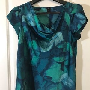 Ann Taylor Teal Navy crowl neck tulip sleeves